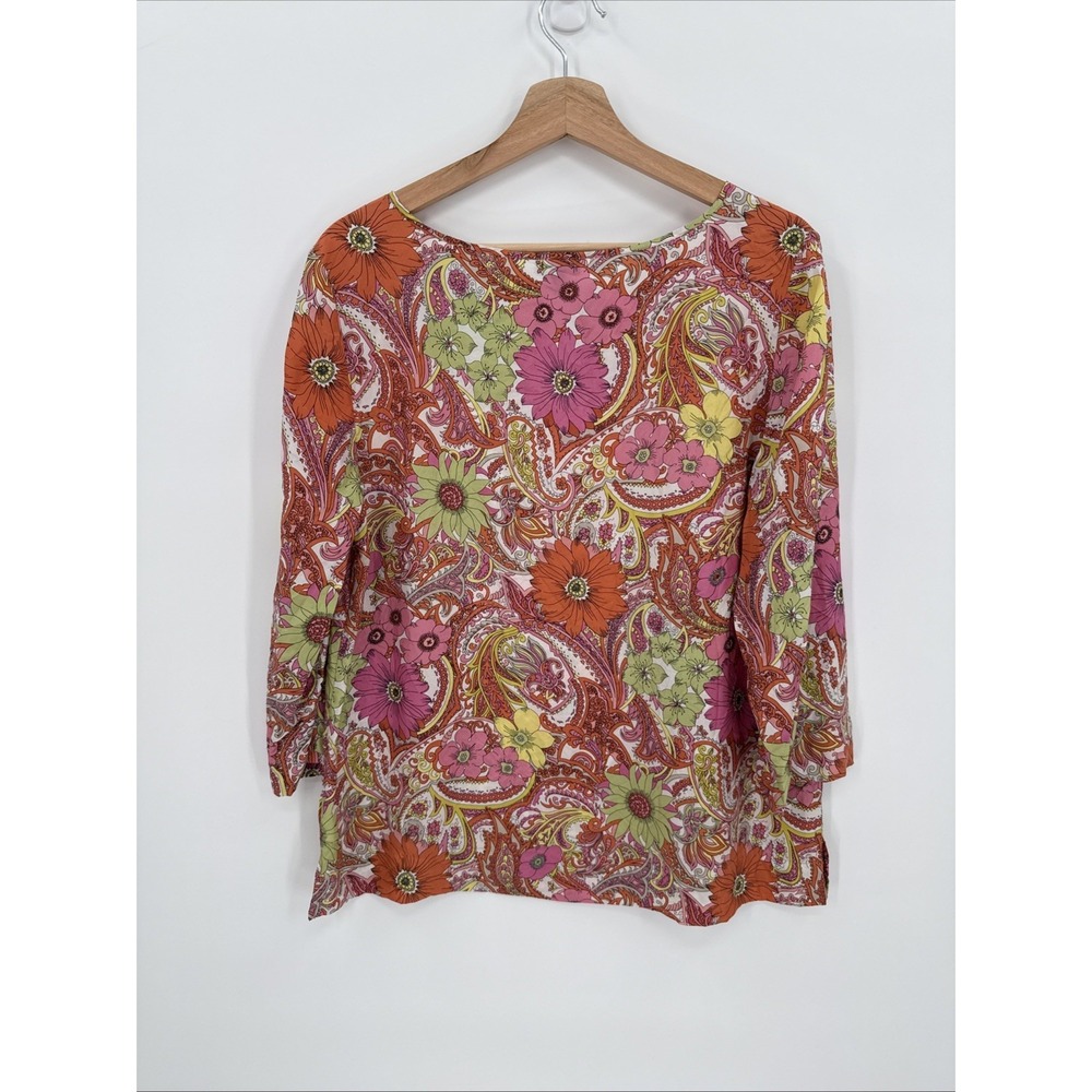 Talbots Womens 100% Silk Floral Paisley Multicolor Blouse Top Size Medium Boho - Picture 7 of 11
